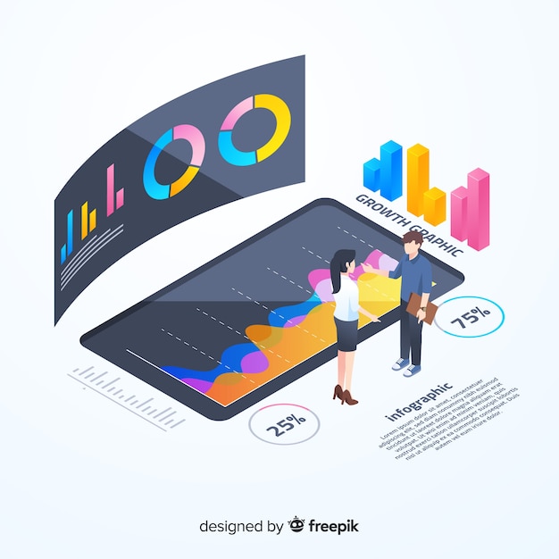 isometric colorful monitoring infographic template