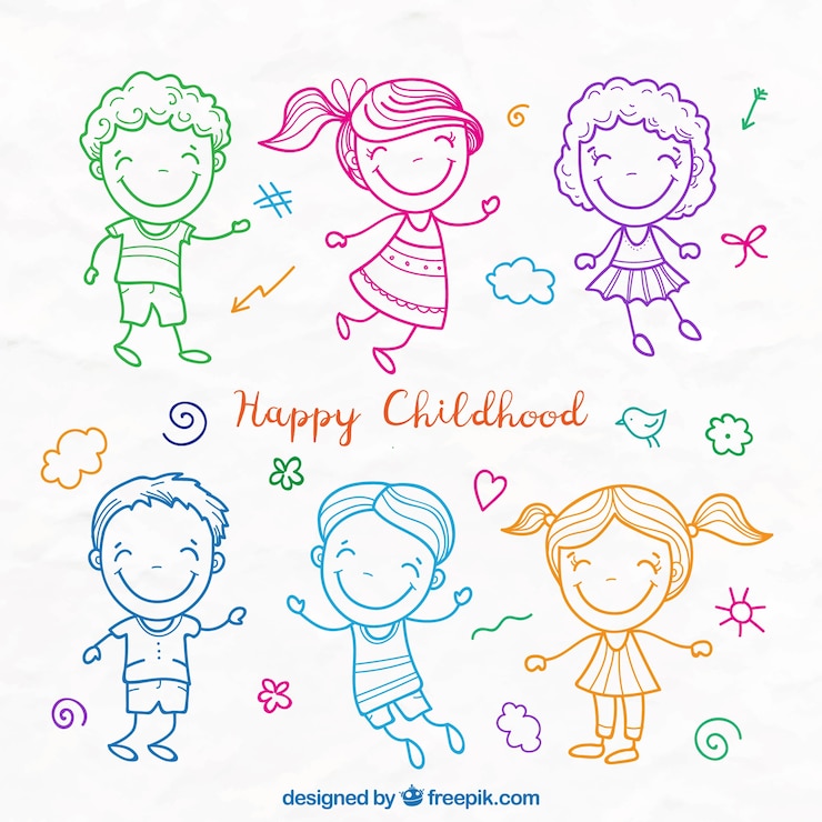 Ilmainen Vektori lovely kids colored sketches set 