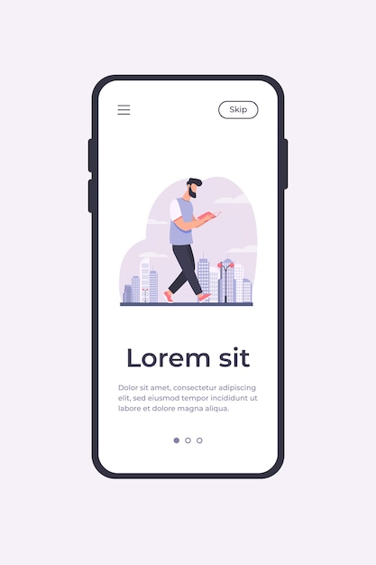 Man reading book while walking in city. Student doing homework on run flat vector illustration. Studying, education, reader concept for banner, website design or landing web page