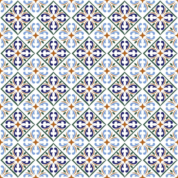 Moroccan blue tiles print or spanish ceramic surface pattern texture.