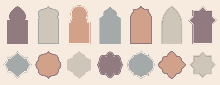 Ilmainen Vektori old islamic window shape in oriental style arabic frames borders or arabian mosque arches in pastel