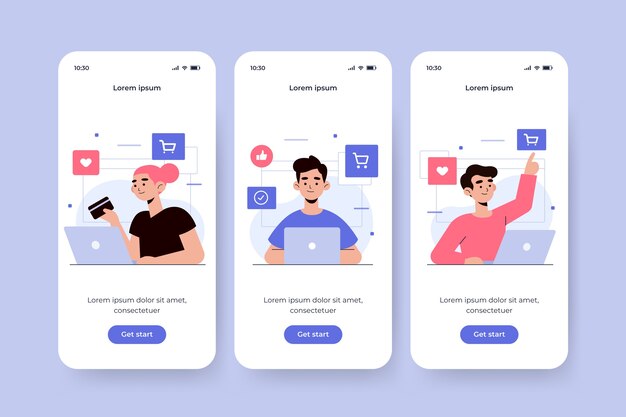 onboarding app screen for online purchase concept