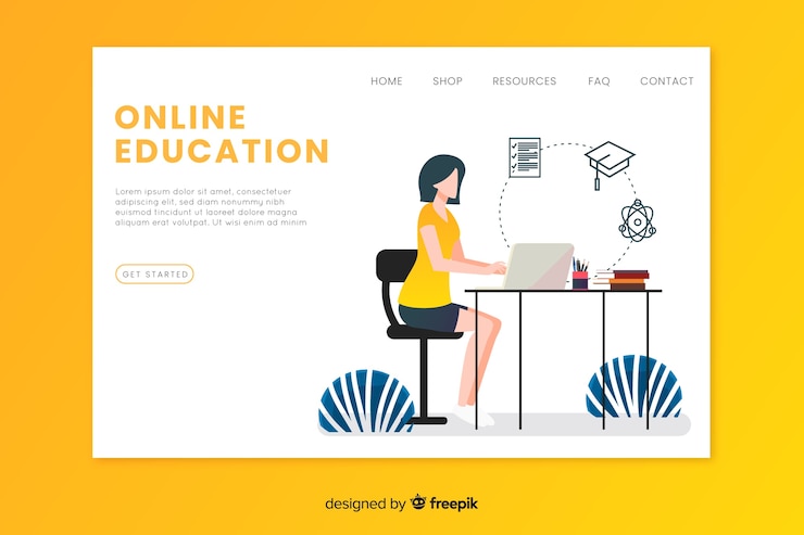 Ilmainen Vektori online education landing page template