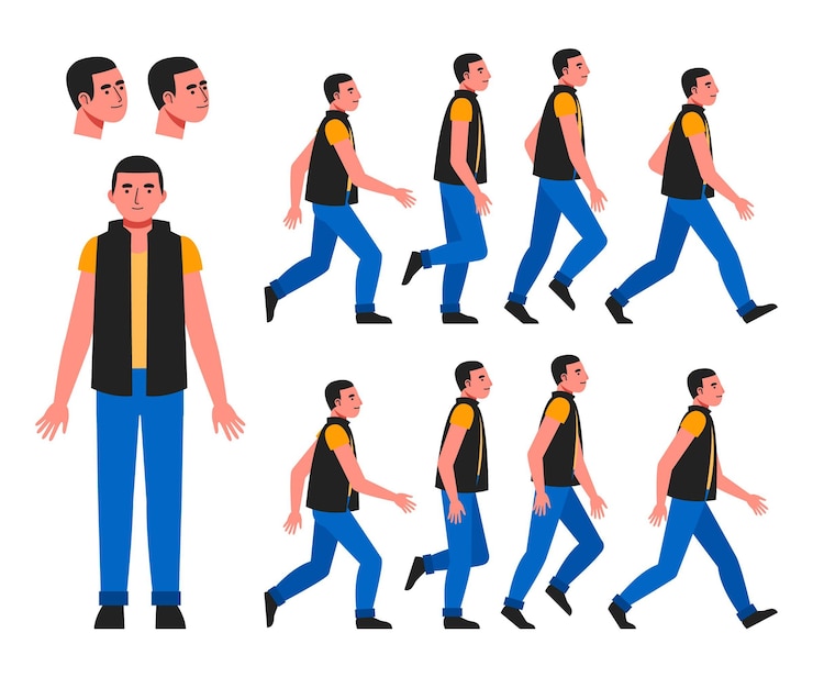 Ilmainen Vektori organic flat character animation frames pack
