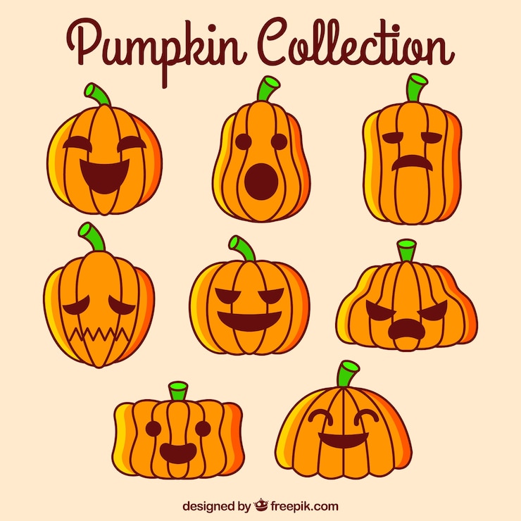 Ilmainen Vektori pack of pumpkins with different expressions