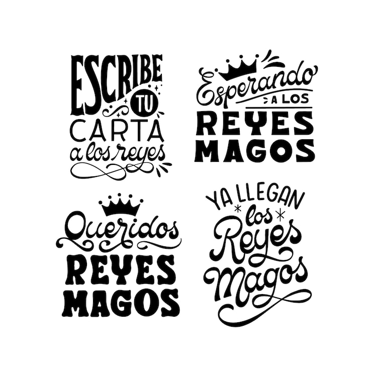Ilmainen Vektori reyes magos lettering stickers collection