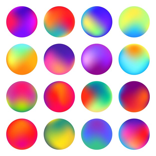 Rounded holographic gradient sphere button Multicolor fluid circle gradients vector set
