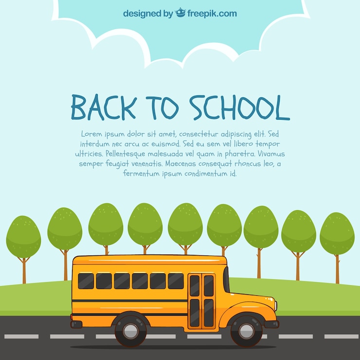 Ilmainen Vektori school bus and trees with flat design