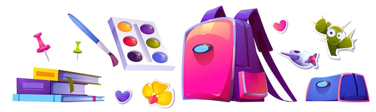 Ilmainen Vektori school stationery and supplies backpack stickers