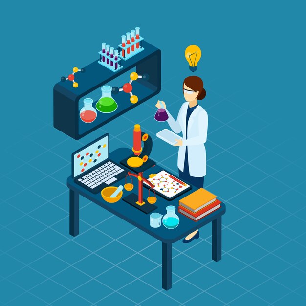  scientist at work profession isometric banner