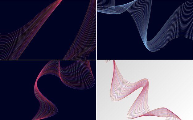 set of 4 geometric wave pattern background abstract waving line vector illustration