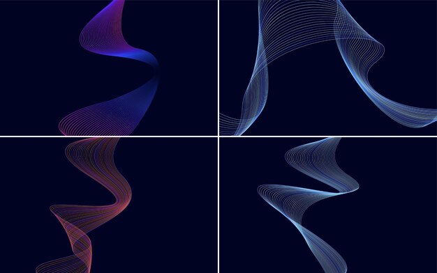 set of 4 geometric wave pattern background abstract waving line vector illustration