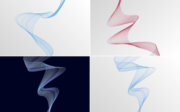 Set of 4 geometric wave pattern background Abstract waving line vector illustration