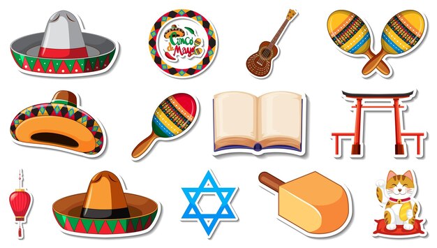 set of different traditional objects