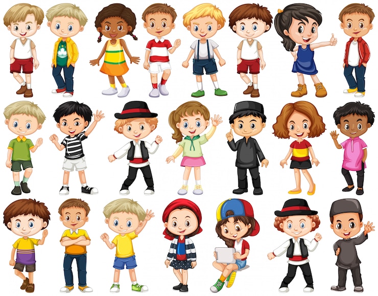 Ilmainen Vektori set of happy children waving hands