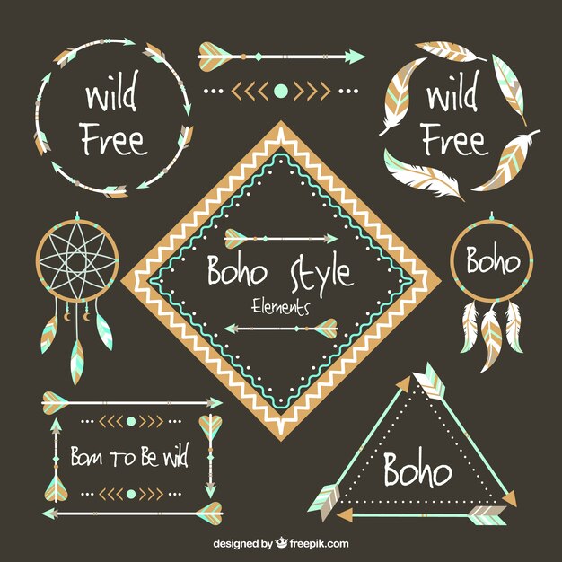 set with decorative items in boho style