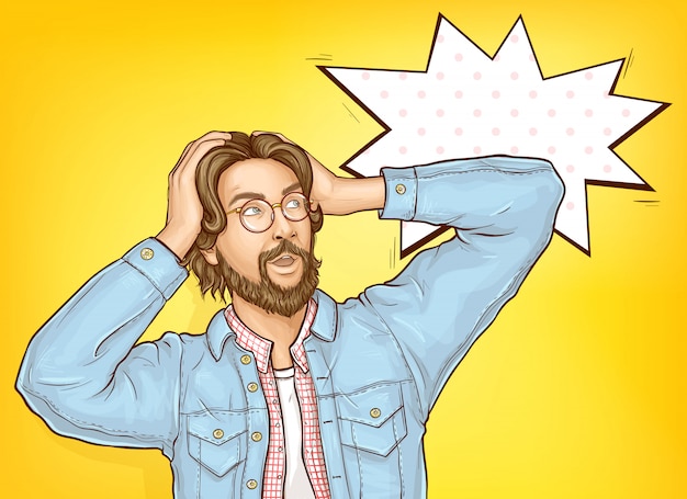 Shocked man holding head in hands 
