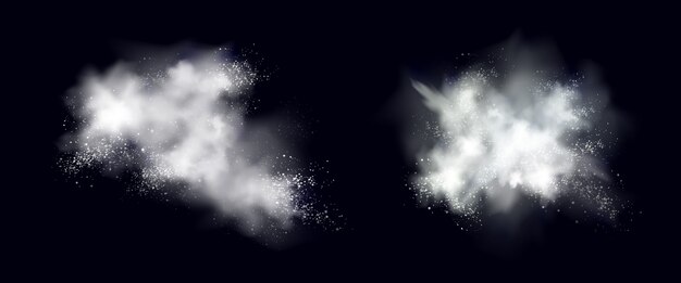 snow powder white explosion, ice or snowflakes splash clouds