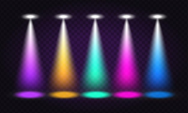 Stage lights white spotlight beams glowing design elements for studio or theater interior scene