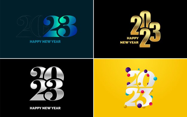 Suuri kokoelma Hyvää uutta vuotta 2023 -logotekstidesignia, 2023-numerodesign-mallipohja, Hyvää uutta vuotta 2023 -symboleja, uuden vuoden vektorikuvitus