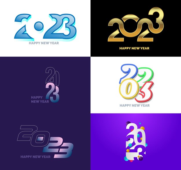 Suuri kokoelma vuoden 2023 hyvää uutta vuotta -logotekstejä, vuoden 2023 numeromallipohja