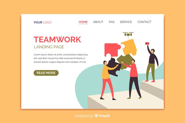 teamwork landing page with illustrated characters 
