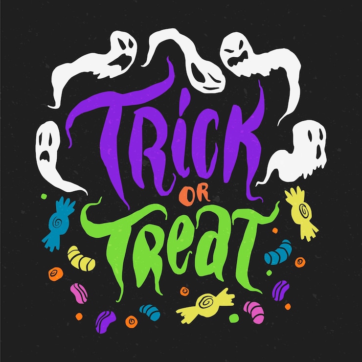 Ilmainen Vektori trick or treat - lettering concept