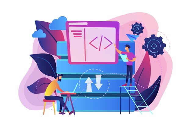 Two developers working with big data technology illustration