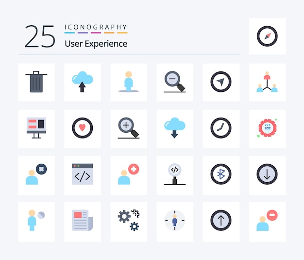 user experience 25 flat color icon pack including cursor search less upload magnifying glass less