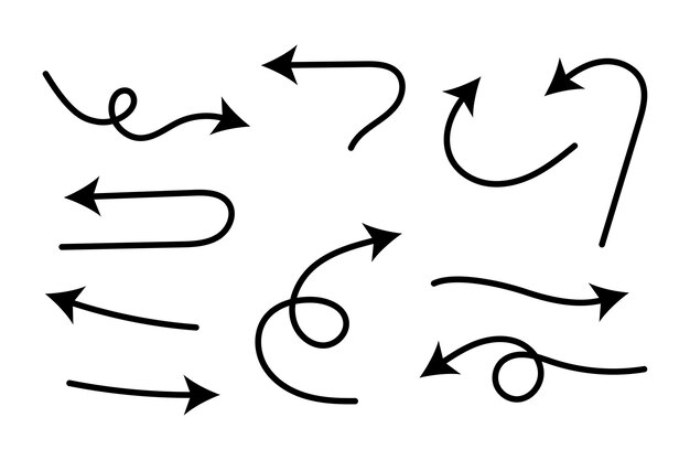 Vektorinuolten doodle-tyylinen setti