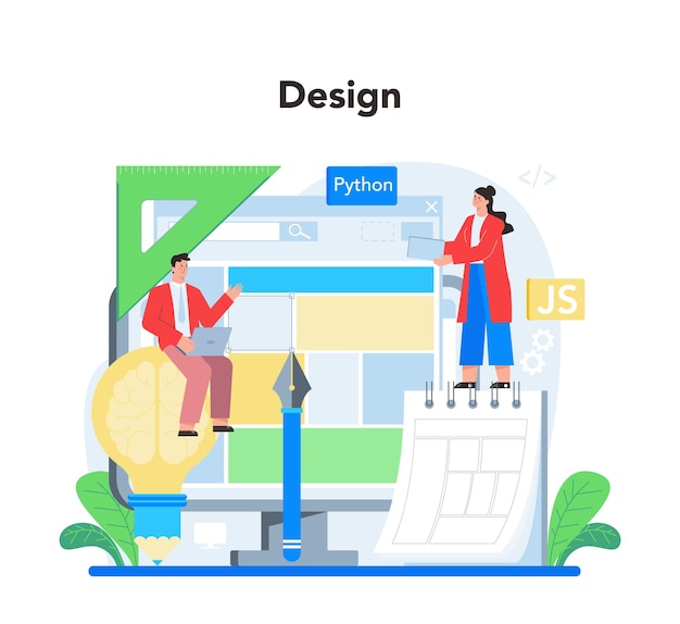 Web development concept Website optimization and web page interface design Coding and testing site in the internet Modern technology idea Isolated flat vector illustration
