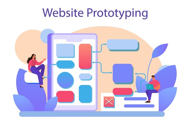 Website prototyping Web page modeling interface development Brainstorming and creative idea concept Isolated flat vector illustration