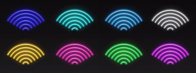 Wifi neon internet signal light glow icon vector 3d wireless digital router symbol for mobile phone or computer futuristic wave network sign in red and blue Cyber outline virtual connection design