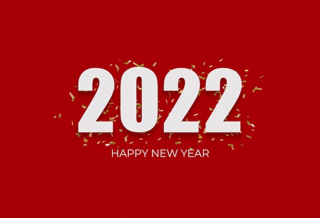 2022 signe blanc sur des confettis jaunes sur fond rouge