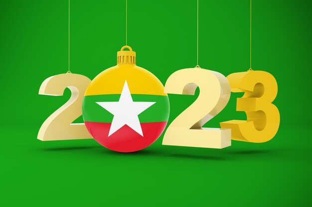 2023 année avec le drapeau du Myanmar