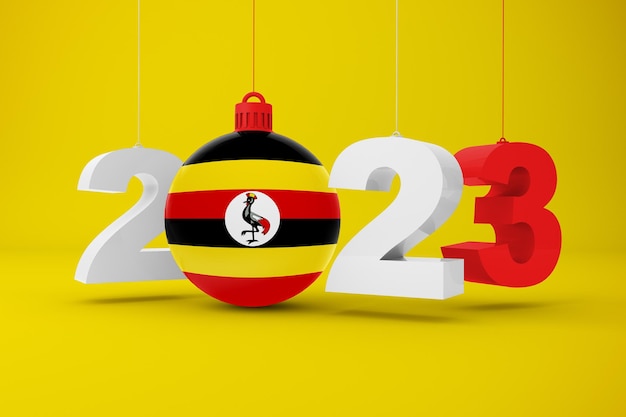 Photo gratuite 2023 année avec le drapeau de l'ouganda