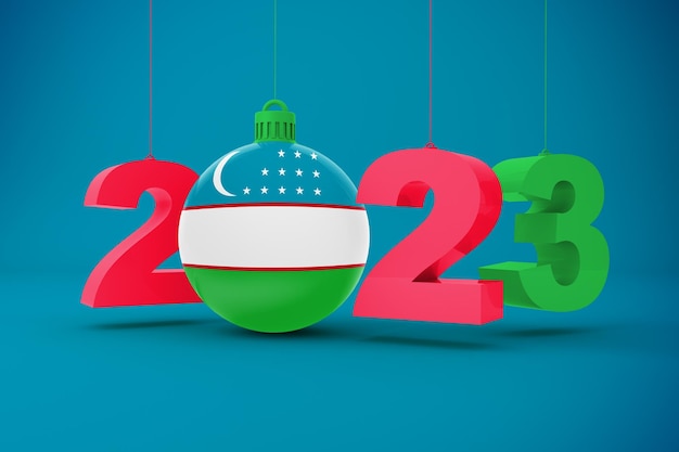 2023 année avec le drapeau de l'Ouzbékistan