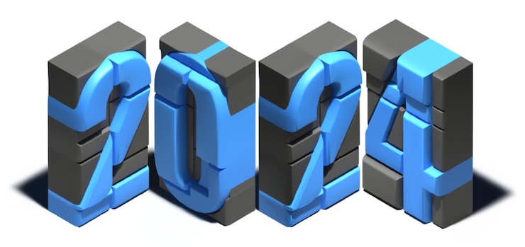 Photo gratuit 2024 alphabet numéro render 3d forme de composition isométrique abstraite
