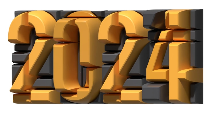 Photo gratuit 2024 alphabet numéro render 3d formes de composition abstraite isométriques