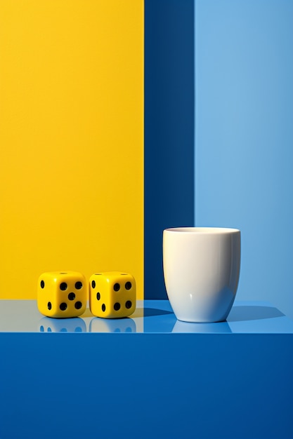 Photo gratuite dés 3d abstraits avec tasse