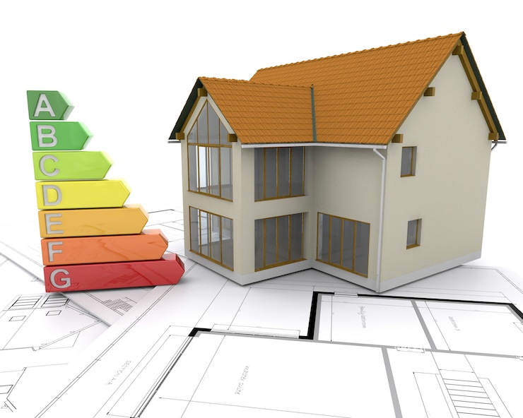Photo gratuit 3d house avec évaluations d&#39;énergie