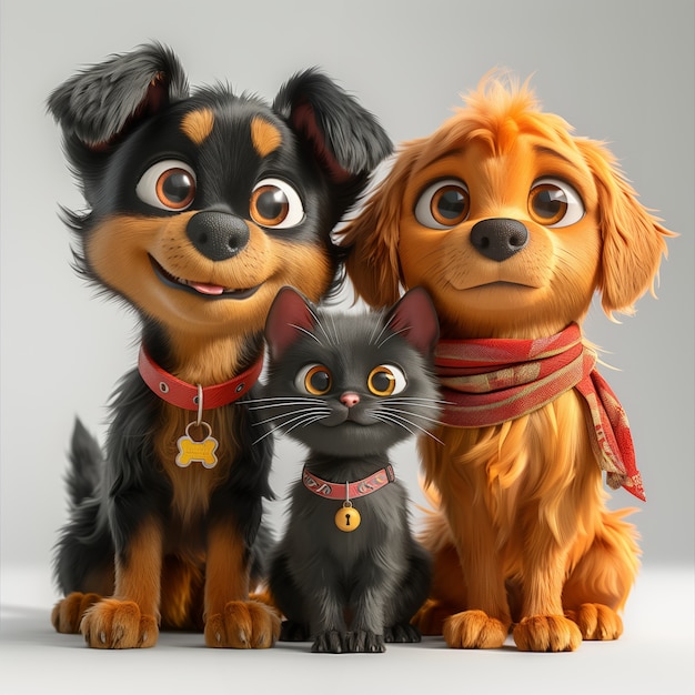 Photo gratuite 3d illustration showcasing friendship between cats and dogs