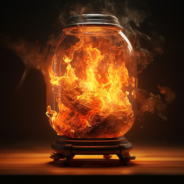 Photo gratuite 3d jar en feu avec des flammes