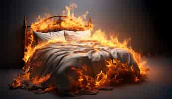 Photo gratuite 3d lit en feu avec des flammes