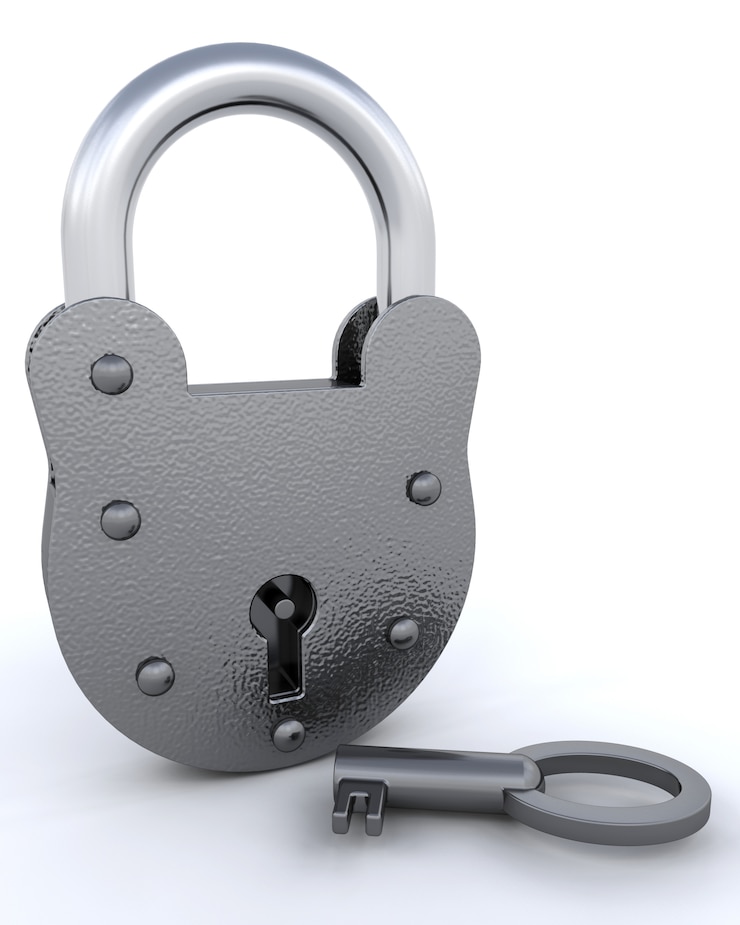 Photo gratuit 3d rendent d'un cadenas et une clé