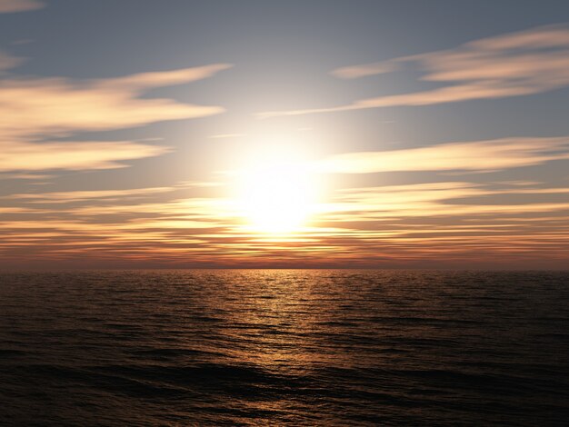 3D rendent d&#39;un coucher de soleil sur l&#39;océan