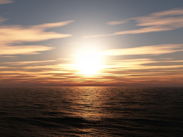 3D rendent d&#39;un coucher de soleil sur l&#39;océan