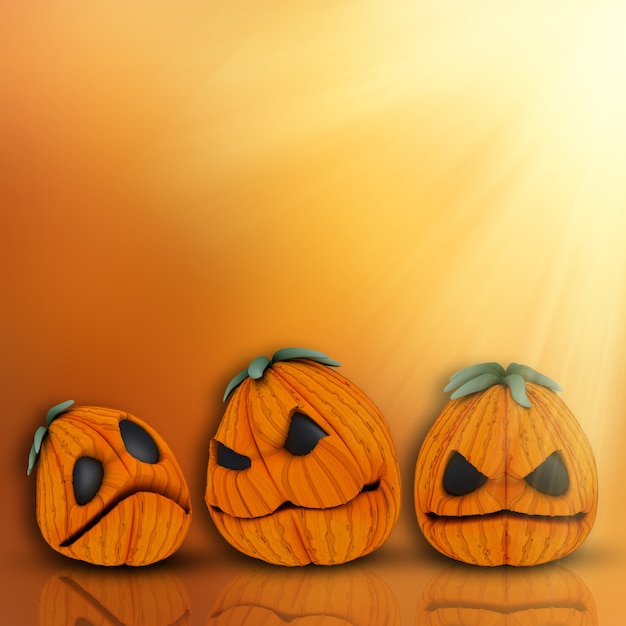 Photo gratuite 3d rendent d'un fond d'halloween avec des citrouilles mignon