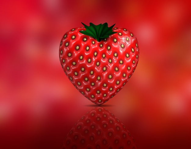 Photo gratuite 3d rendent d'une fraise en forme de coeur