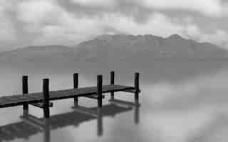 Photo gratuite 3d rendent d'un landscapw noir et blanc avec la jetée